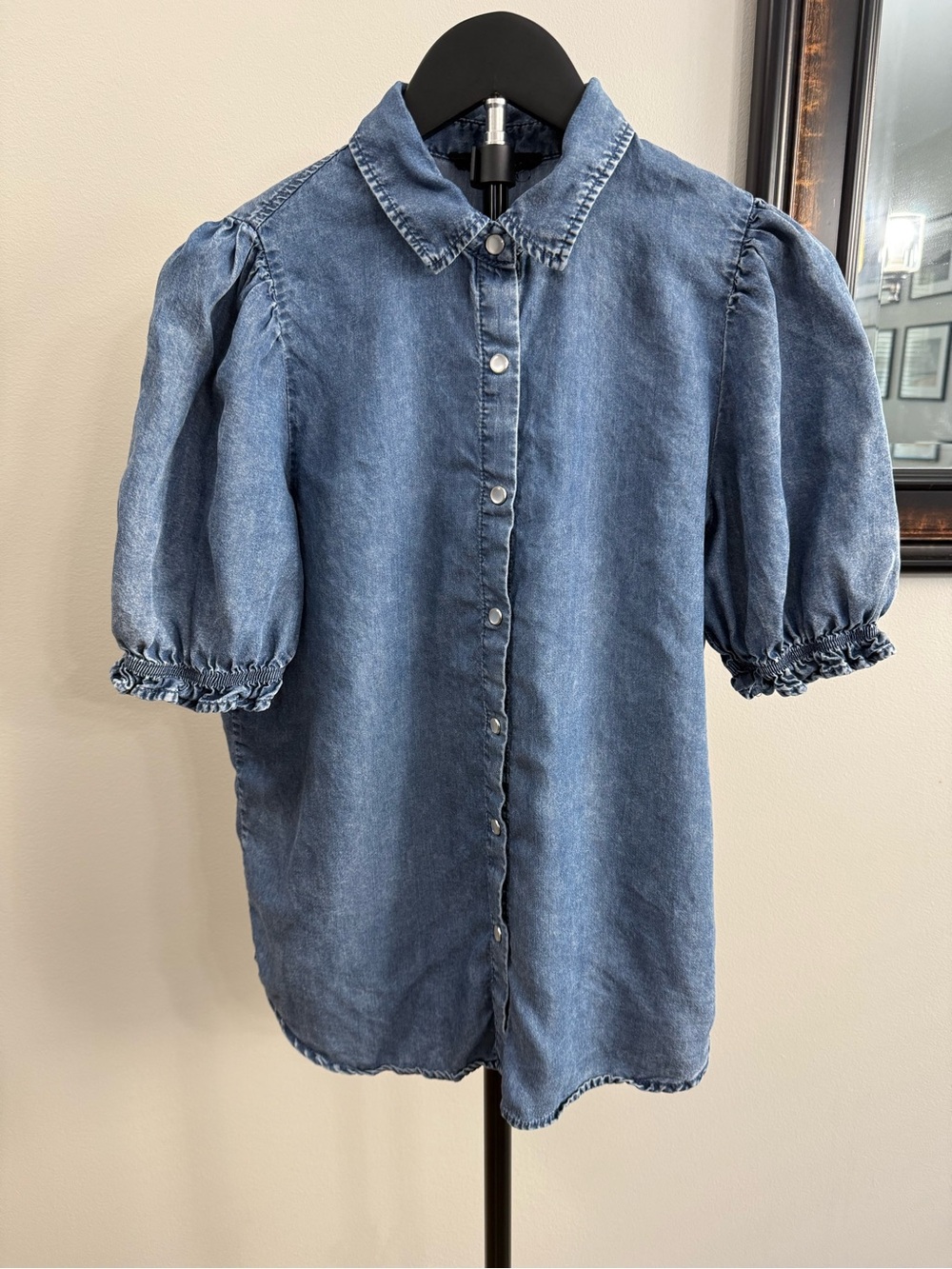 Jane and Delancey Blue Denim Puff-Sleeve Button-Down Shirt